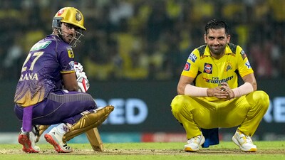 Nitish Rana and Deepak Chahar during the IPL 2023 match between Chennai Super Kings and Kolkata Knight Riders at M. A. Chidambaram Stadium in Chennai (PTI) Nitish Rana and Deepak Chahar during the IPL 2023 match between Chennai Super Kings and Kolkata Knight Riders at M. A. Chidambaram Stadium in Chennai (PTI)