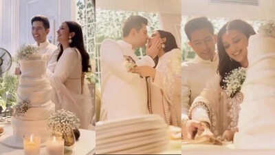 Parineeti Chopra and Raghav Chadha at their engagement in Delhi. Parineeti Chopra and Raghav Chadha at their engagement in Delhi.