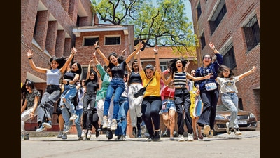 Students exult after receiving their CBSE class XII results at St Thomas’ Girls Senior Secondary School in Mandir Marg, on May 12. (Photo: Amit Sharma/ANI) Students exult after receiving their CBSE class XII results at St Thomas’ Girls Senior Secondary School in Mandir Marg, on May 12. (Photo: Amit Sharma/ANI)