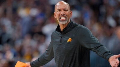 Phoenix Suns coach Monty Williams argues for a call during the second half of Game 5 of the team's NBA Western Conference basketball semifinal playoff series against the Denver Nuggets on Tuesday, May 9, 2023, in Denver. (AP Photo/David Zalubowski) (AP) Phoenix Suns coach Monty Williams argues for a call during the second half of Game 5 of the team's NBA Western Conference basketball semifinal playoff series against the Denver Nuggets on Tuesday, May 9, 2023, in Denver. (AP Photo/David Zalubowski) (AP)