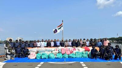 The consignment was seized near Kerala’s Mattancherry coast in a joint operation by the NCB and Indian Navy. (ANI) The consignment was seized near Kerala’s Mattancherry coast in a joint operation by the NCB and Indian Navy. (ANI)