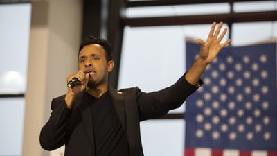 Vivek Ramaswamy, chairman and co-founder of Strive Asset Management LLC, speaks during a campaign event in Urbandale, Iowa, US, on Thursday, May 11, 2023. (Bloomberg) Vivek Ramaswamy, chairman and co-founder of Strive Asset Management LLC, speaks during a campaign event in Urbandale, Iowa, US, on Thursday, May 11, 2023. (Bloomberg)
