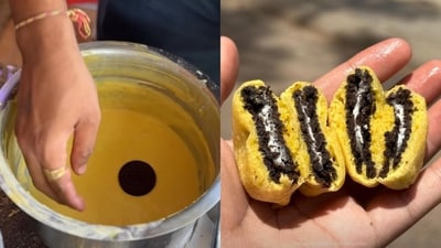Man makes biscuit pakoras in a video shared on Instagram. (Instagram/@the.fooodie.panda) Man makes biscuit pakoras in a video shared on Instagram. (Instagram/@the.fooodie.panda)