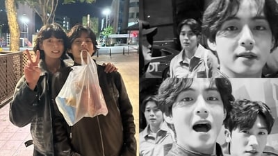 BTS members V, Jungkook met Wooga Squad members. BTS members V, Jungkook met Wooga Squad members.
