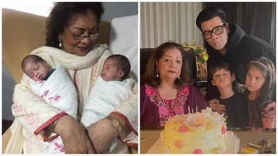 Karan Johar shared several unseen pictures of his mom with his twins. Karan Johar shared several unseen pictures of his mom with his twins.