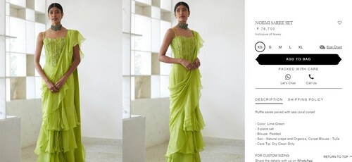 Priyanka Chopra's saree carries a hefty price tag of Rs. 78,000. (www.mishru.com) Priyanka Chopra's saree carries a hefty price tag of Rs. 78,000. (www.mishru.com)