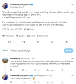 Vivek Agnihotri tweeted about destination weddings. Vivek Agnihotri tweeted about destination weddings.