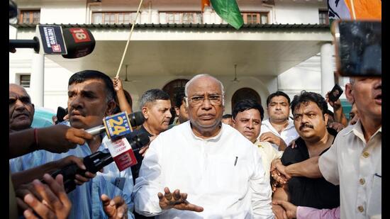 Congress president Mallikarjun Kharge in New Delhi on Sunday. (ANI)