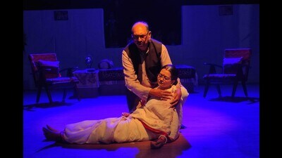 A play being staged at Ravindralaya auditorium in Prayagraj on May 15. (HT photo)