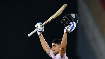 Shubman Gill celebrates after scoring a century (100 runs) during the Indian Premier League (IPL) Twenty20 cricket match between Gujarat Titans and Sunrisers Hyderabad (AFP) Shubman Gill celebrates after scoring a century (100 runs) during the Indian Premier League (IPL) Twenty20 cricket match between Gujarat Titans and Sunrisers Hyderabad (AFP)