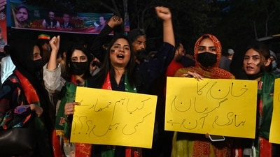 Activists of Pakistan Tehreek-e-Insaf (PTI) party gather in support of country's judicial system at Zaman Park in Lahore. (AFP) Activists of Pakistan Tehreek-e-Insaf (PTI) party gather in support of country's judicial system at Zaman Park in Lahore. (AFP)