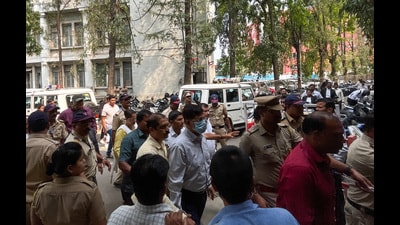 RDO scientist Pradeep Kurulkar (in lined shirt and wearing mask) is in police custody. (Hindustan Times) RDO scientist Pradeep Kurulkar (in lined shirt and wearing mask) is in police custody. (Hindustan Times)