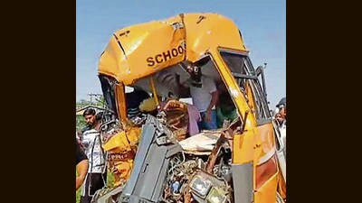 The PEPSU Road Transport Corporation (PRTC) bus driver, meanwhile, managed to escape from the spot after the mishap. (HT Photo) The PEPSU Road Transport Corporation (PRTC) bus driver, meanwhile, managed to escape from the spot after the mishap. (HT Photo)