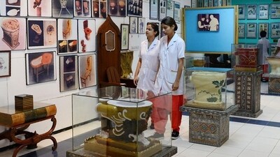 The Sulabh International Museum of Toilets in Delhi, India: This museum explores the history and evolution of toilets and sanitation systems, featuring a wide range of toilets from different eras and cultures. (AFP/Sajjad Hussain) The Sulabh International Museum of Toilets in Delhi, India: This museum explores the history and evolution of toilets and sanitation systems, featuring a wide range of toilets from different eras and cultures. (AFP/Sajjad Hussain)