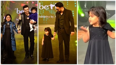 Bharti Singh, Krushna Abhishek with Laksh, Kapil Sharma with Anayra Sharma at Beti show on Sunday. (Varinder Chawla) Bharti Singh, Krushna Abhishek with Laksh, Kapil Sharma with Anayra Sharma at Beti show on Sunday. (Varinder Chawla)