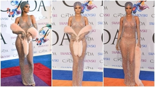 Rihanna wears a naked dress at the 2014 CFDA Fashion Awards. (Pinterest) Rihanna wears a naked dress at the 2014 CFDA Fashion Awards. (Pinterest)