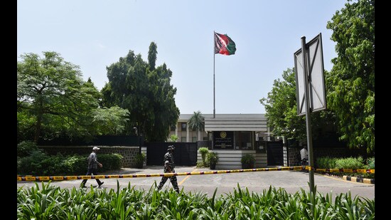 Since the fall of the Ashraf Ghani government in 2021, the Afghan embassy has been run by a dwindling group of diplomats led by Farid Mamundzay, who was appointed ambassador in September 2020. (Ajay Aggarwal /HT PHOTO)