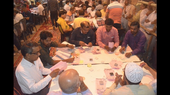 The party poor show in rural segment local bodies unfolded on Saturday after the counting got completed. (Sakib Ali/ HT Photo)