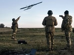 Ukrainian soldiers launch a drone at Russian positions near Bakhmut, Donetsk region. Ukrainian soldiers launch a drone at Russian positions near Bakhmut, Donetsk region.
