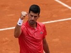 Serbia's Novak Djokovic celebrates winning his round of 16 match against Britain's Cameron Norrie 