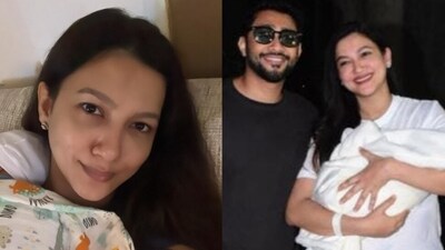Gauahar Khan shared the first picture with her newborn son. Gauahar Khan shared the first picture with her newborn son.