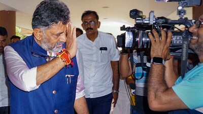 DK Shivakumar in is New Delhi today where a lot is happening before the name of the Karnataka CM is announced. (PTI) DK Shivakumar in is New Delhi today where a lot is happening before the name of the Karnataka CM is announced. (PTI)