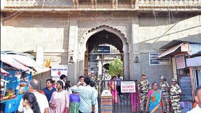 Security seen at Trimbakeshwar temple in Nashik on Tuesday. (HT PHOTO) Security seen at Trimbakeshwar temple in Nashik on Tuesday. (HT PHOTO)