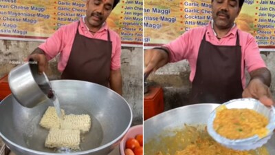 The image shows the man preparing Maggi that reminded people of khichdi. (Instagram/@foodie_incarnate) The image shows the man preparing Maggi that reminded people of khichdi. (Instagram/@foodie_incarnate)