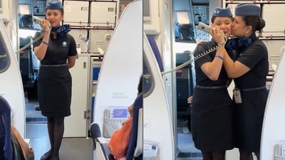 Nabirah Iram Shamsi, an IndiGo cabin crew member, makes a special announcement for her mom Iram Shamsi. (Instagram/@indigo.6e) Nabirah Iram Shamsi, an IndiGo cabin crew member, makes a special announcement for her mom Iram Shamsi. (Instagram/@indigo.6e)
