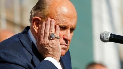Former New York City Mayor Rudy Giuliani, personal attorney to US President Donald Trump, gestures. Former New York City Mayor Rudy Giuliani, personal attorney to US President Donald Trump, gestures.