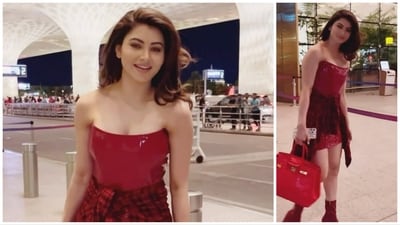 Urvashi Rautela at Mumbai airport on Monday. (Viral Bhayani) Urvashi Rautela at Mumbai airport on Monday. (Viral Bhayani)