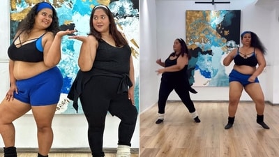 Women dancing to Madhuri Dixit and Karisma Kapoor’s The Dance Of Envy. (Instagram/@thechubbytwirler) Women dancing to Madhuri Dixit and Karisma Kapoor’s The Dance Of Envy. (Instagram/@thechubbytwirler)