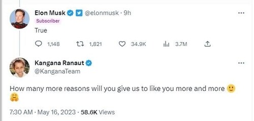 Kangana Ranaut hailed Elon Musk.