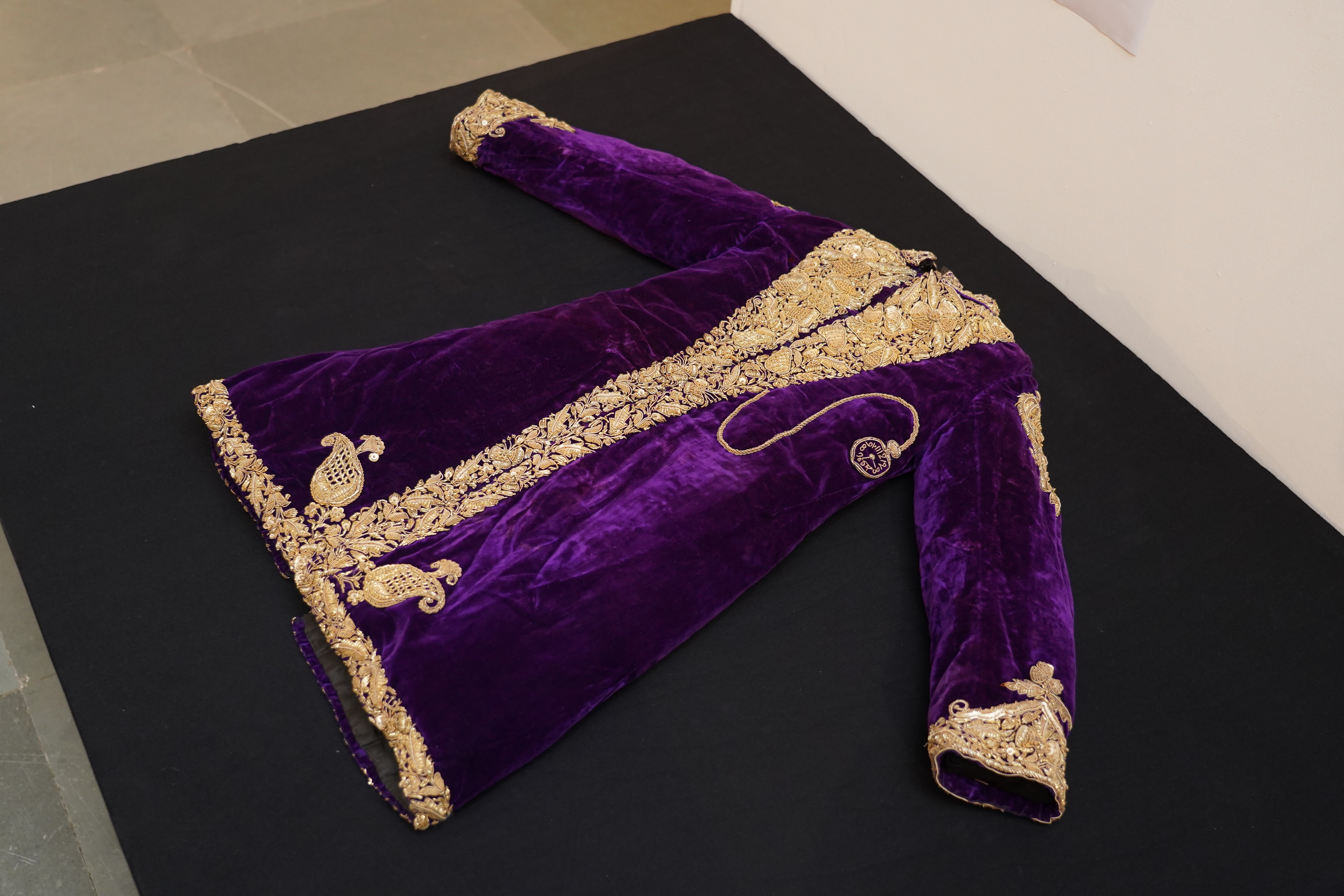 This purple coat embroidered in zardozi was bought in 1894 in Sikar (Rajasthan), and belongs to Shobha Bhandari’s father. (Photo: Gokul VS) This purple coat embroidered in zardozi was bought in 1894 in Sikar (Rajasthan), and belongs to Shobha Bhandari’s father. (Photo: Gokul VS)