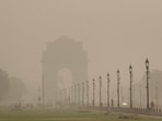 A thick layer of dust is seen engulfed around the city at Kartavya Path in New Delhi. A thick layer of dust is seen engulfed around the city at Kartavya Path in New Delhi.