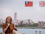 Former UK prime minister Liz Truss speaks during a press conference. Former UK prime minister Liz Truss speaks during a press conference.
