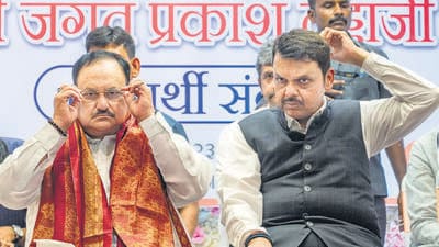 Addressing booth-level party workers at Kandivli, J P Nadda said, “The two-and-a-half-year term of the MVA government was full of corruption and inefficiency. The Shinde-Fadnavis government has brought the growth engine back to the state. The next mayor of Mumbai will be from the BJP. We must all contribute with all our might to achieve this.” (Satish Bate/Hindustan Times) Addressing booth-level party workers at Kandivli, J P Nadda said, “The two-and-a-half-year term of the MVA government was full of corruption and inefficiency. The Shinde-Fadnavis government has brought the growth engine back to the state. The next mayor of Mumbai will be from the BJP. We must all contribute with all our might to achieve this.” (Satish Bate/Hindustan Times)