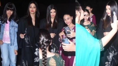 Aishwarya Rai with Aaradhya Bachchan and fans at Mumbai airport. Aishwarya Rai with Aaradhya Bachchan and fans at Mumbai airport.