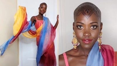 Lupita Nyong'o wore a saree for opening of Mira Nair’s musical Monsoon Wedding. Lupita Nyong'o wore a saree for opening of Mira Nair’s musical Monsoon Wedding.