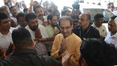 Mumbai, India – May 17, 2023: Shiv Sena (UBT) chief Uddhav Thackeray arrives for a meeting with the party's district leaders at Sena Bhavan, Dadar, in Mumbai, India, on Wednesday, May 17, 2023. (Photo by Bhushan Koyande/HT Photo) Mumbai, India – May 17, 2023: Shiv Sena (UBT) chief Uddhav Thackeray arrives for a meeting with the party's district leaders at Sena Bhavan, Dadar, in Mumbai, India, on Wednesday, May 17, 2023. (Photo by Bhushan Koyande/HT Photo)