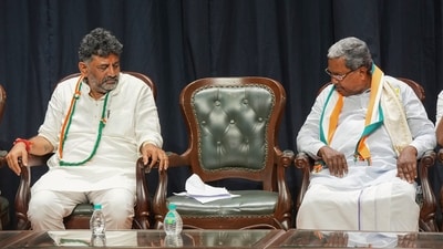 Ex-Karnataka chief minister Siddaramaiah and Karnataka Congress President DK Shivakumar during celebrations after the party's win in the 2023 Karnataka Assembly election, in Bengaluru on Saturday, May 13, 2023. (PTI Photo/Shailendra Bhojak) Ex-Karnataka chief minister Siddaramaiah and Karnataka Congress President DK Shivakumar during celebrations after the party's win in the 2023 Karnataka Assembly election, in Bengaluru on Saturday, May 13, 2023. (PTI Photo/Shailendra Bhojak)