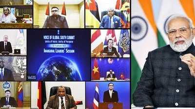 Prime Minister Narendra Modi addresses at the opening session of Voice of Global South Summit 2023, via video conferencing, on Thursday. (ANI) Prime Minister Narendra Modi addresses at the opening session of Voice of Global South Summit 2023, via video conferencing, on Thursday. (ANI)