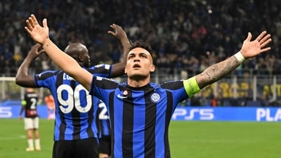 Champions League - Semi Final - Second Leg - Inter Milan v AC Milan - San Siro, Milan, Italy - Inter Milan's Lautaro Martinez celebrates scoring their first goal (REUTERS)