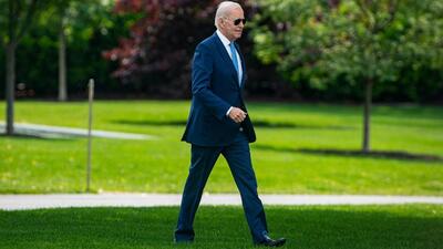 US President Joe Biden walks on the South Lawn of the White House before boarding Marine One in Washington, DC, US, on Wednesday. (Bloomberg) US President Joe Biden walks on the South Lawn of the White House before boarding Marine One in Washington, DC, US, on Wednesday. (Bloomberg)