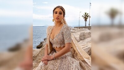 Sara Ali Khan's outfit features intricate shadow work embroidery, adorning each unique panel. (Instagram/@saraalikhan95) Sara Ali Khan's outfit features intricate shadow work embroidery, adorning each unique panel. (Instagram/@saraalikhan95)