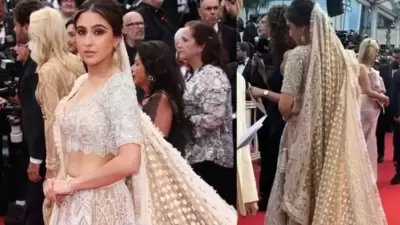 Sara Ali Khan appeared on the Cannes red carpet for the first time ever. Sara Ali Khan appeared on the Cannes red carpet for the first time ever.