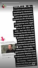 Kangana claimed that when she spoke against 'anti-nationals' it cost her around 25 brand endorsements.