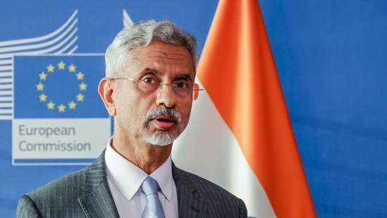 India's Minister for External Affairs S. Jaishankar addresses the media during a press conference on the EU-India Trade and Technology Council at EU headquarters in Brussels, Belgium, Tuesday. (AP)