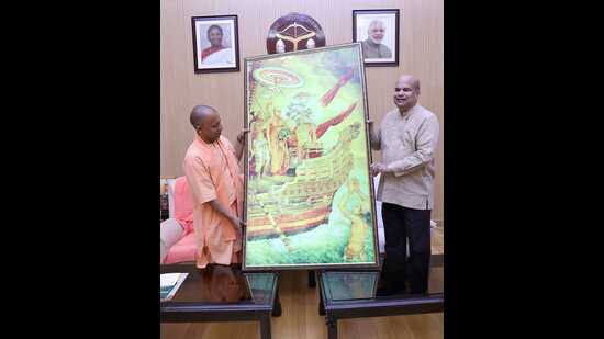 CM Yogi Adityanath met Sri Lankan high commissioner Ashoka Milinda Moragoda in Lucknow on Wednesday (HT Photo)