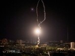 Russia-Ukraine War: Explosion of a missile is seen in the sky over the Kyiv during a Russian missile strike, amid Russia's attack on Ukraine, in Kyiv.